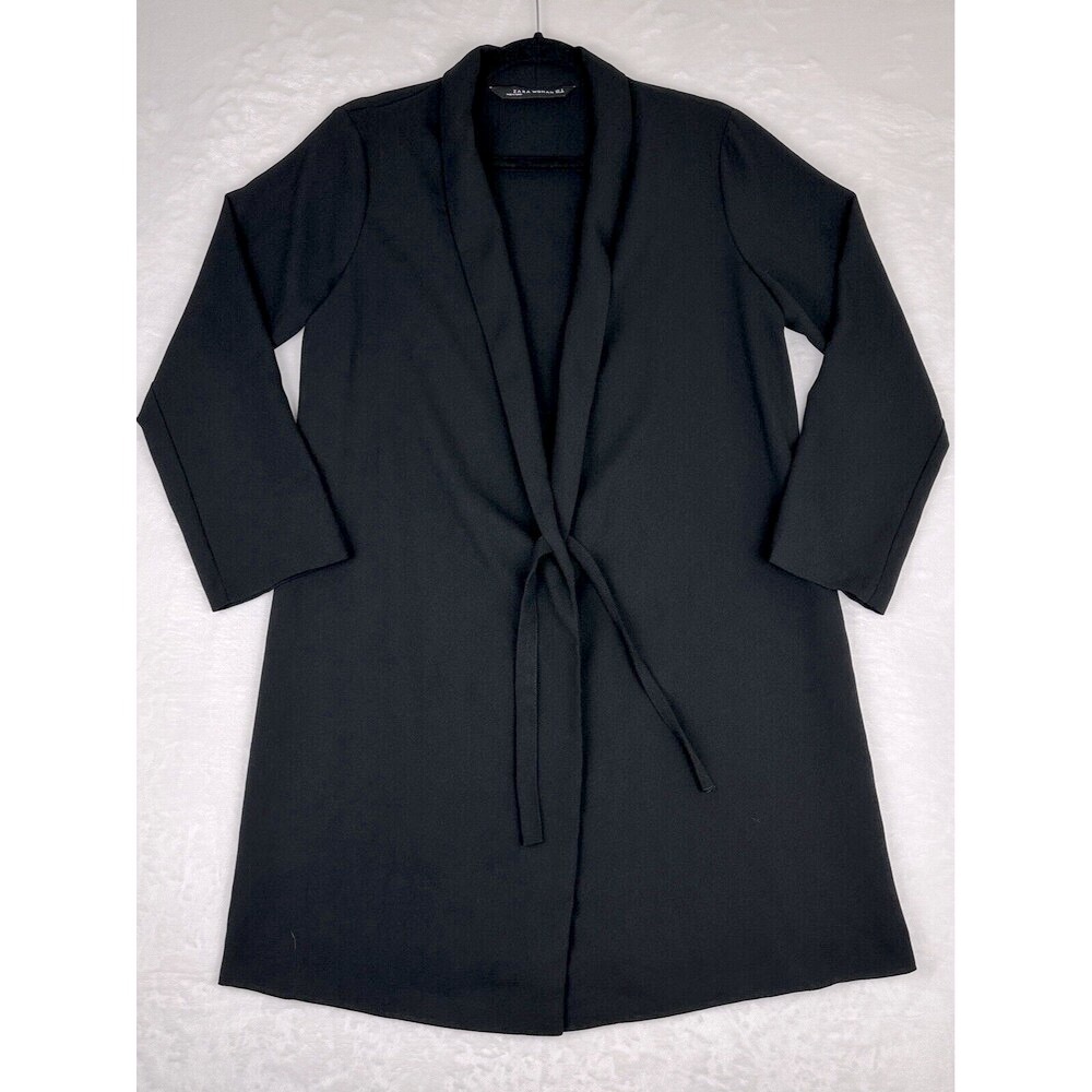 Zara Womens Jacket Dress Long Sleeve Black Tie Strap Size Small